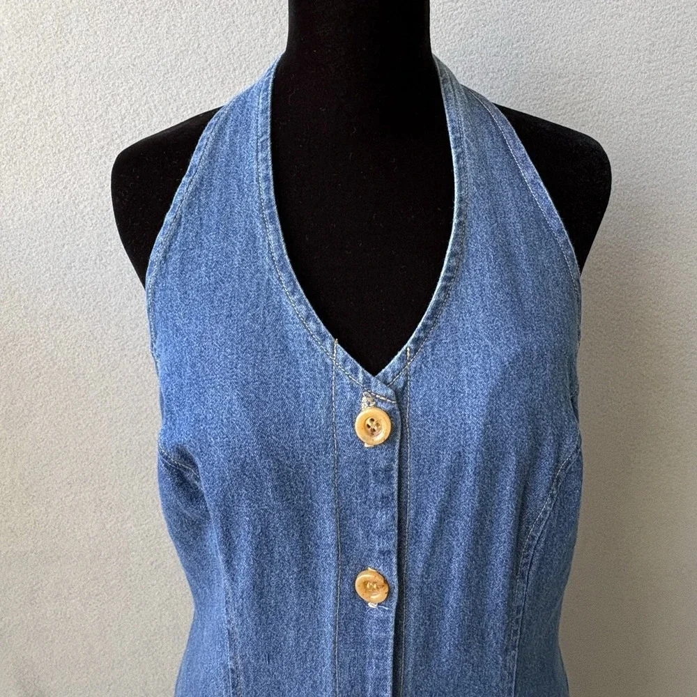 Vintage My Michelle Halter Dress 11/12 Denim 90s Boho Festival Y2K Casual Chic - Picture 3 of 10